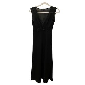 Studio I Black Beaded‎ Formal Dress Sheer Mesh Evening Gown Women's 6